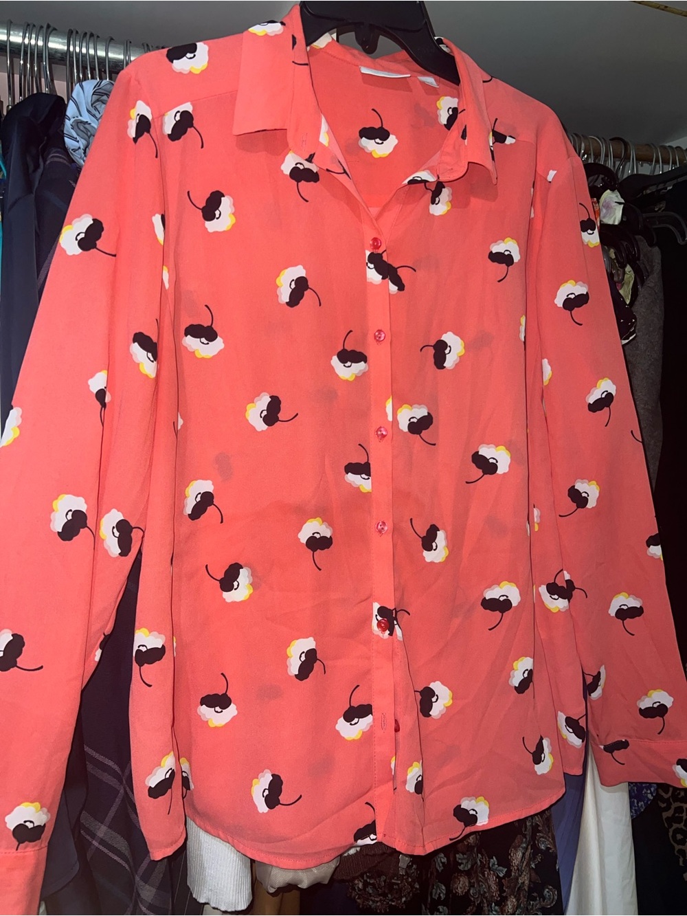 Coral b+w Print Button-Up Blouse